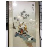 ASIAN EMBROIDERY ON SILK FRAMED 27x47