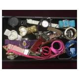 TRAY LOT OF WATCHES, LAKERS, NIXON & MORE
