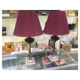 PAIR OF BRASS BASED W/ RED GLASS TABLE LAMPS