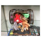 SHELF LOT, PET CARRIER FULL OF BEANIE BABIES