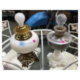 PAIR OF GLASS & METAL BASED TABLE LAMPS