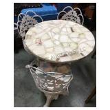 WROUGHT IRON BASE W/STONE INLAY TOPW/3 CHAIRS