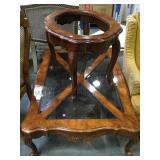 2-PIECE SET, WOODBASED BEVELED GLASS COFFEE & END