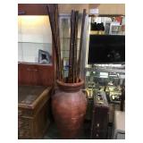 LARGE  CLAY POT W/BAMBOO