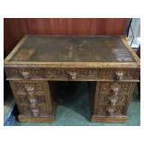 ANTIQUE GREEN MAN CARVED WOODEN DESK