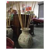 LARGE METAL ASIAN STYLE VASE W/BAMBOO