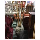 LARGE METAL ASIAN STYLE VASE W/BAMBOO