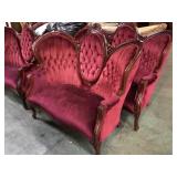 ORNATE PARLOR LOVESEAT W/RED VALOUR