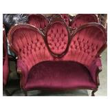 ORNATE PARLOR LOVESEAT W/RED VALOUR