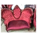 ORNATE PARLOR LOVESEAT W/RED VALOUR