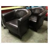 BLACK LEATHER BARREL CHAIR, 2XMONEY