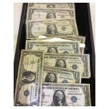 TRAY LOT OF $1 SILVER CERTIFICTES, (9)