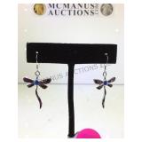 STERLING SILVER ENAMELED DRAGONFLY EARRINGS