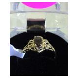 10K GOLD RING W/050CT SMOKEY TOPAZ, 4PTS DIAMONDS