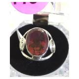 STERLING RING W/13CT BI-COLOR TOURMALINE , SIZE 8