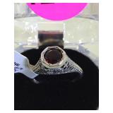 STERLING RING W/1CT RED GARNET FILIGREE