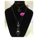 NECK W/3 STERLING CHAINS, 1-DIAMOND ACCENT HEART