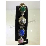 STERLING BRACELET W/HAND ETCHED MULTI STONE
