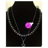 VINTAGE BLACK PEARL NECKLACE & STERLING HEART