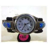 VINTAGE STERLING NAVAJO OPAL INLAY WRISTWATCH