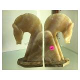 PAIR OF ONYX HORSE HEAD BOOK-ENDS