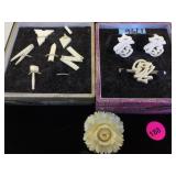 TRAY OF IVORY ITEMS, CUFF LINKS & MORE