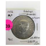 1956 SILVER HIDALGO GRANDE 10 PESOS COIN