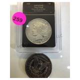 1921-D MORGAN & 1925 PEACE SILVER DOLLARS, 2XMONEY