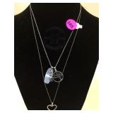 2 STERLING CHAINS W/BELIEVE CHARMS & HEART PENDANT