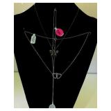 3 STERLING CHAINS, HEART, BUTTERFLY  PENDANTS