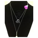 2 STERLING CHAINS W/PEARL & HEART PENDANTS