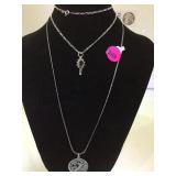 2 STERLING NECKLACES W/RED  & MULTU-COLORED