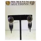 STERLING CONCHO EARRINGS W/BLACK ONYX