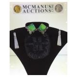 2 PAIRS OF STERLING EARRNGS, 1-GREEN RESIN