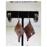 2 PAIR OF STERLING EARRINGS, 1-HANDPAINTED ABSTRAC