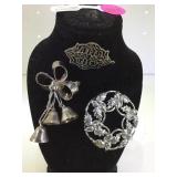 3 STERLING BROOCHES, 1-TAXCO MEXCICO FLORAL BELL,