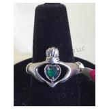 STERLING RING W/GREEN GEMSTONE