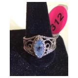 STERLING FILGREE  RING W/TOPAZ CENTER, SIZE 8