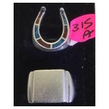 PAIR OF STERLING RINGS, 1-TURQUOISE/CORAL INLAY