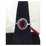 STERLING RING W/OVAL SHAPED RUBY /WHITE SAPPHIRE