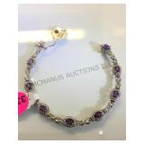 STERLING BRACELET W/PURPLE GEMSTONES