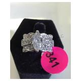 STERLING RING W/CLEAR GEMSTONES, SIZE 6