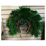 GREEN FEATHER/SEQUINS MASQUERADE MASK