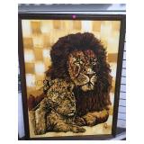 OIL ON BOARD OF LION & CUBS, ARTIST SIGNED
