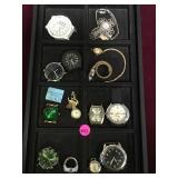 TRAY  OF WATCH HEADS , GENEVA, ELGIN & MORE