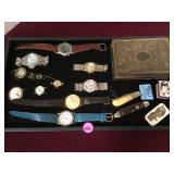 TRAY OF WATCHES , PEN KNIVES & MORE