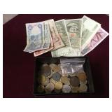 BOX OF FOREIGN CURRENCY, PAPER & COINAGE