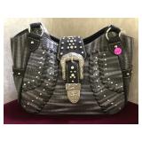 HALEY BEEZ GRAY LEATHER SHOULDER BAG