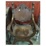 ANTIQUE  CARVED OAK LIION-HEAD , CURVED SEAT