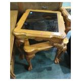 PAIR OF GLASS TOP END TABLES